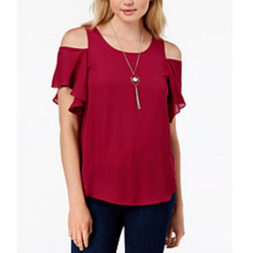MACY'S BCX Cold-Shoulder Ruffle Sleeve Blouse